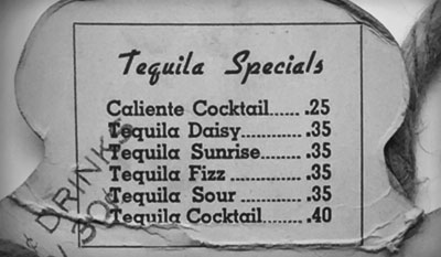 Sign of tequila drink specials and their prices.