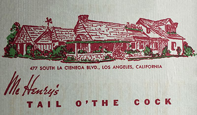 Drawing of red building in Los Angeles, California. Labeled McHenry’s.