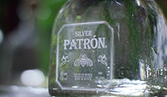 Close up of Patrón Silver bottle.