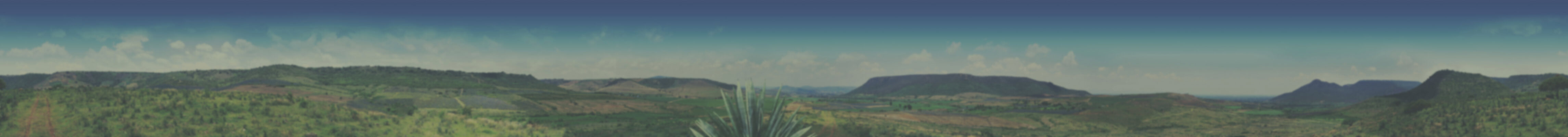 Green terrain and mountains in the distance with clouds and blue skies.