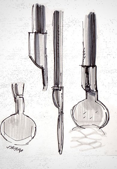 Drawing of four different knives.